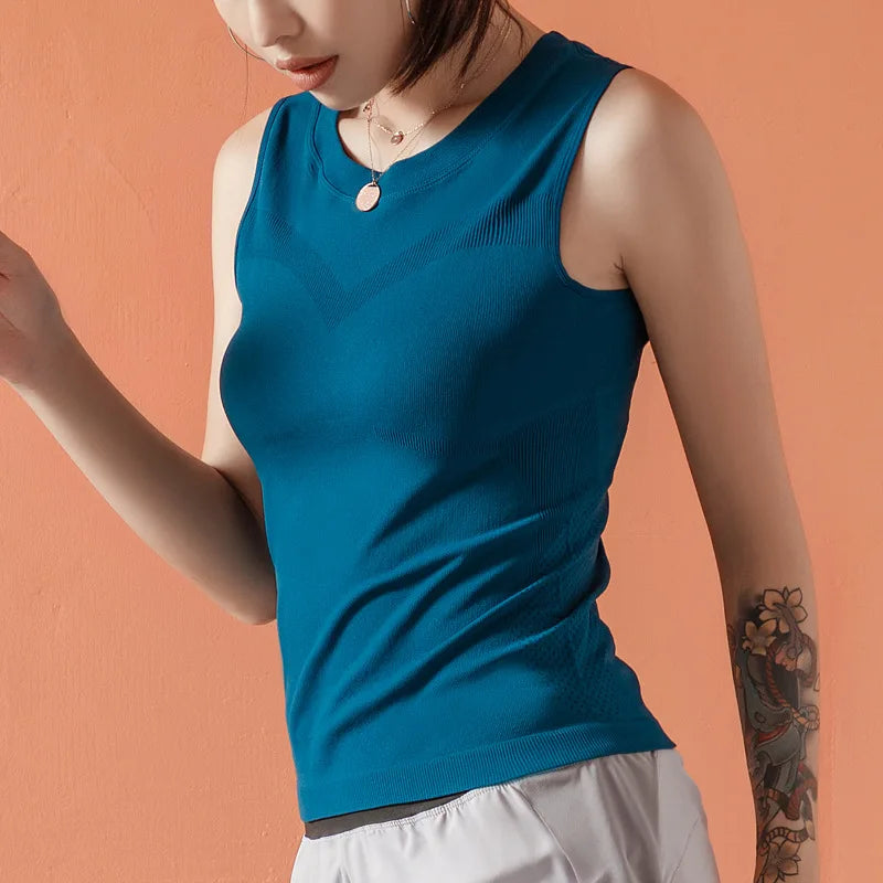 New Ladies Feminine Fit Sleeveless Undershirt T Shirt Women Trim Crop Sports Tank Crop Tops Interlock Stitch Sweater Vest
