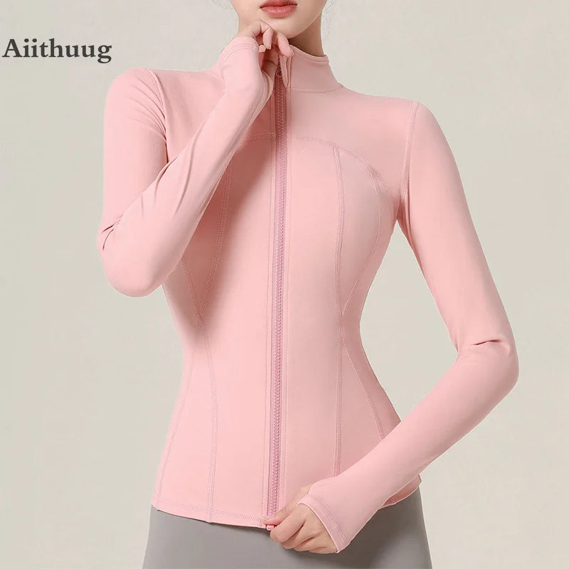 Aiithuug Full Zip Up Sports Jackets 3D Lines Design Slim Fit Yoga Top Tennis Shirts Golf Long Sleeve Quick Dry Workout Jacket