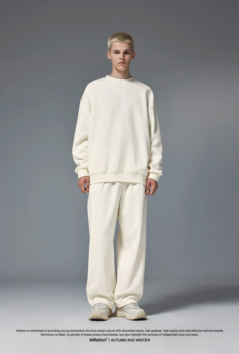 INFLATION Classic Cozy Crewnecks Unisex Plain Minimalist Fleece Sweatshirts