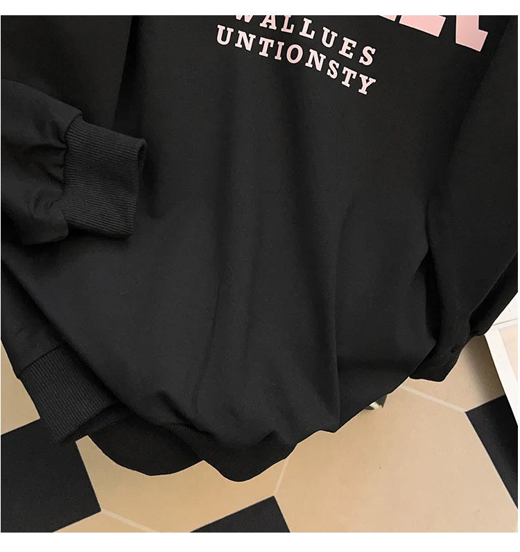 175Kg Plus Size Women's Bust 170 Spring Autumn Loose Sweatshirt Printed Letter Top Black White 6XL 7XL 8XL 9XL 10XL 11XL