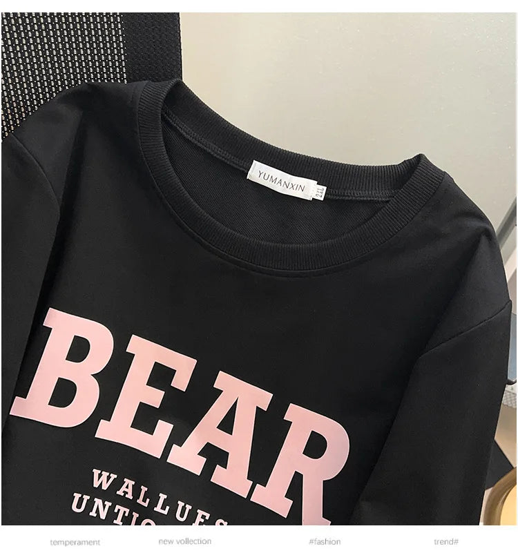 175Kg Plus Size Women's Bust 170 Spring Autumn Loose Sweatshirt Printed Letter Top Black White 6XL 7XL 8XL 9XL 10XL 11XL