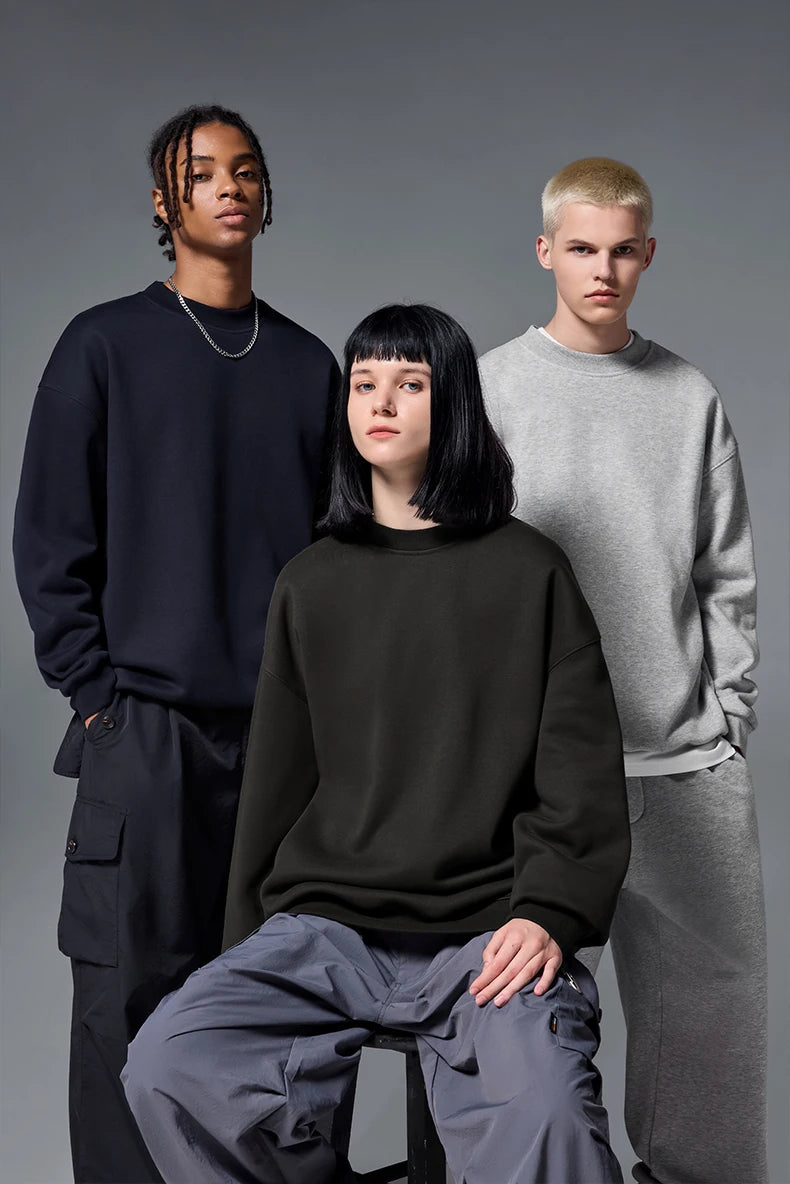 INFLATION Classic Cozy Crewnecks Unisex Plain Minimalist Fleece Sweatshirts