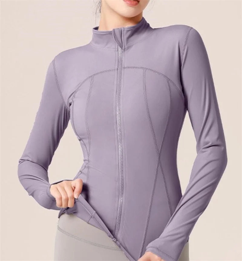 Aiithuug Full Zip Up Sports Jackets 3D Lines Design Slim Fit Yoga Top Tennis Shirts Golf Long Sleeve Quick Dry Workout Jacket