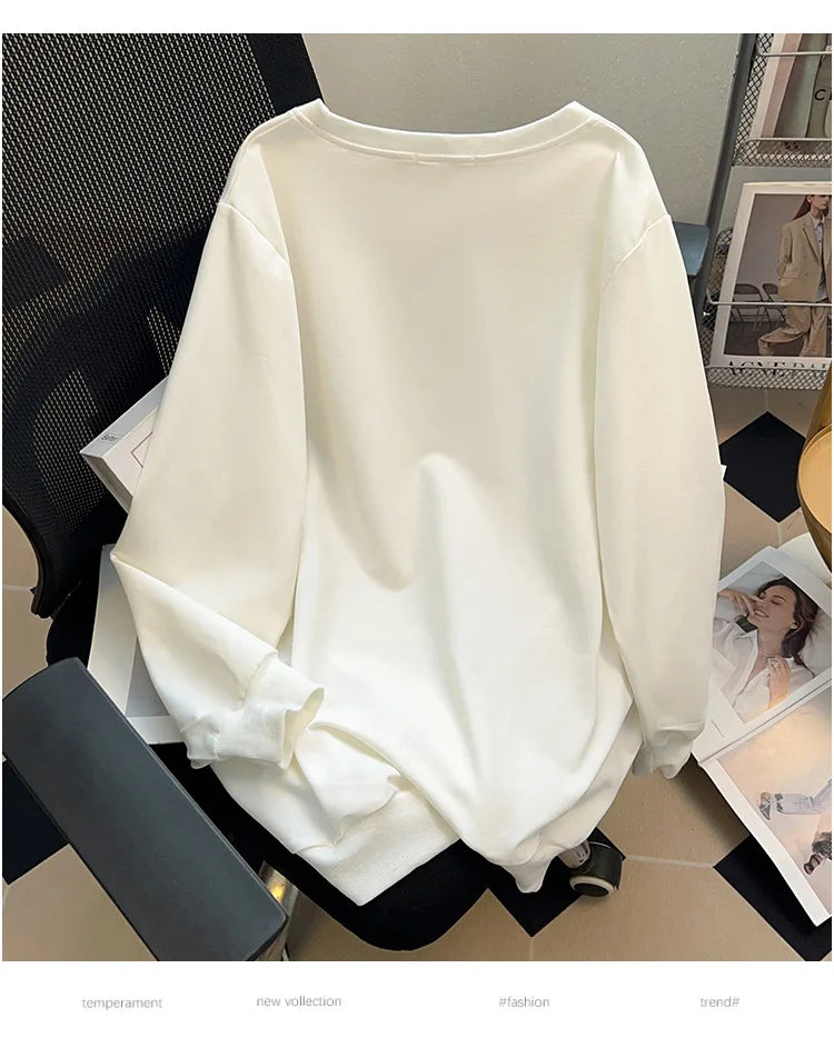 175Kg Plus Size Women's Bust 170 Spring Autumn Loose Sweatshirt Printed Letter Top Black White 6XL 7XL 8XL 9XL 10XL 11XL
