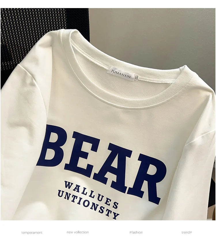 175Kg Plus Size Women's Bust 170 Spring Autumn Loose Sweatshirt Printed Letter Top Black White 6XL 7XL 8XL 9XL 10XL 11XL