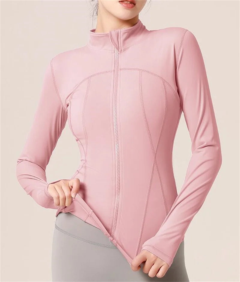 Aiithuug Full Zip Up Sports Jackets 3D Lines Design Slim Fit Yoga Top Tennis Shirts Golf Long Sleeve Quick Dry Workout Jacket