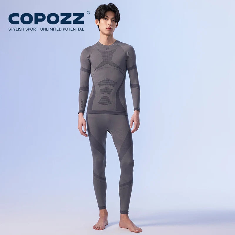 COPOZZ Female Male Merino Wool Ski Thermal Underwear Set Functional Compression Tracksuit Tight Snowboard Tops and Pants Adult
