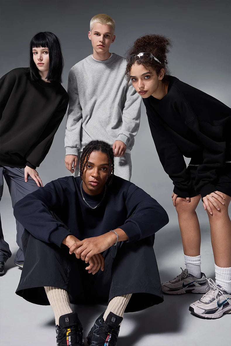INFLATION Classic Cozy Crewnecks Unisex Plain Minimalist Fleece Sweatshirts