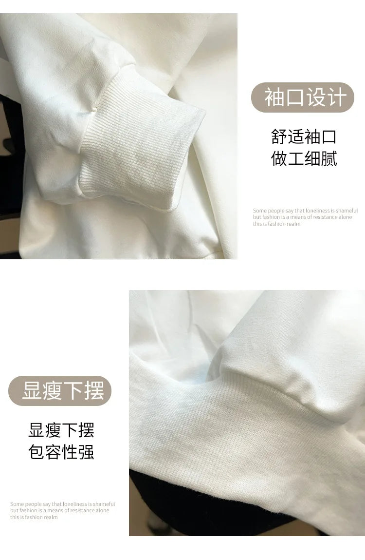 175Kg Plus Size Women's Bust 170 Spring Autumn Loose Sweatshirt Printed Letter Top Black White 6XL 7XL 8XL 9XL 10XL 11XL
