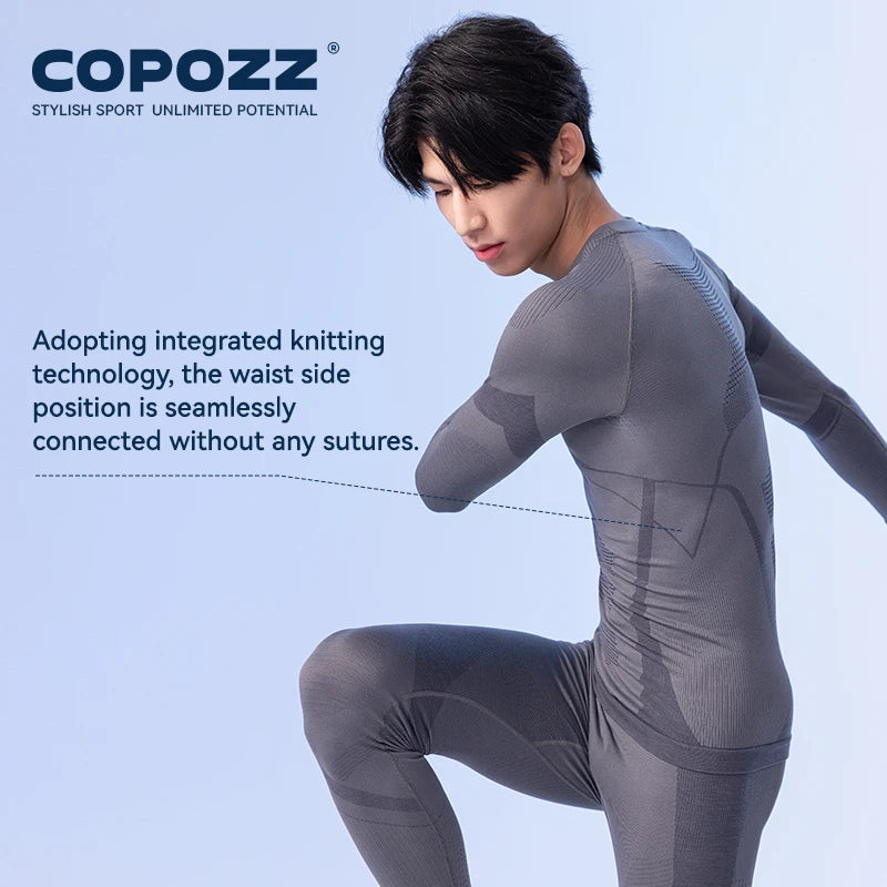 COPOZZ Female Male Merino Wool Ski Thermal Underwear Set Functional Compression Tracksuit Tight Snowboard Tops and Pants Adult