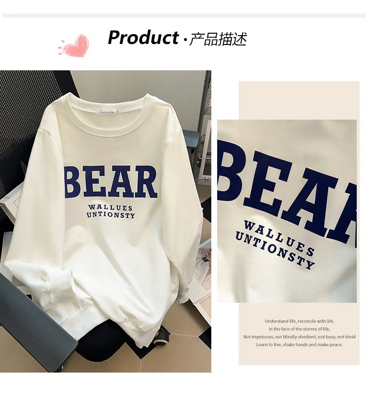 175Kg Plus Size Women's Bust 170 Spring Autumn Loose Sweatshirt Printed Letter Top Black White 6XL 7XL 8XL 9XL 10XL 11XL