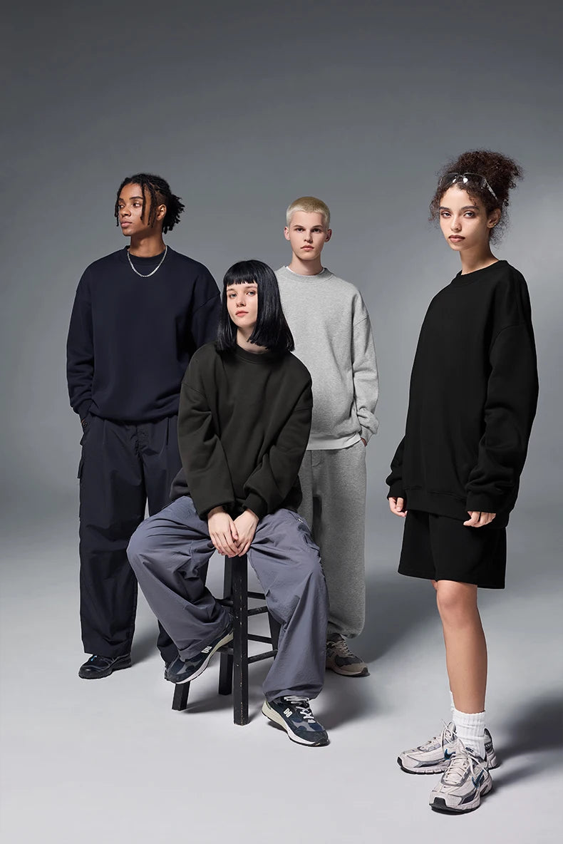 INFLATION Classic Cozy Crewnecks Unisex Plain Minimalist Fleece Sweatshirts
