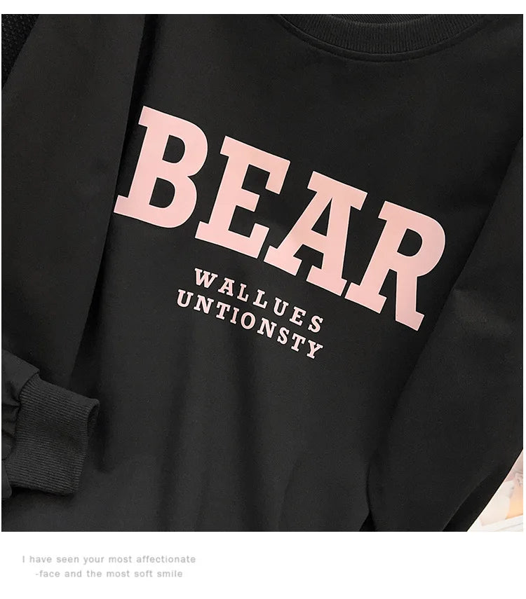 175Kg Plus Size Women's Bust 170 Spring Autumn Loose Sweatshirt Printed Letter Top Black White 6XL 7XL 8XL 9XL 10XL 11XL