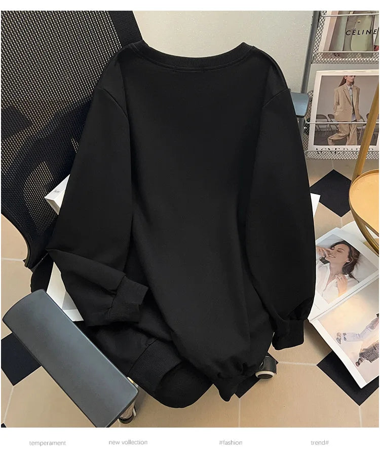 175Kg Plus Size Women's Bust 170 Spring Autumn Loose Sweatshirt Printed Letter Top Black White 6XL 7XL 8XL 9XL 10XL 11XL