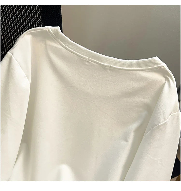 175Kg Plus Size Women's Bust 170 Spring Autumn Loose Sweatshirt Printed Letter Top Black White 6XL 7XL 8XL 9XL 10XL 11XL