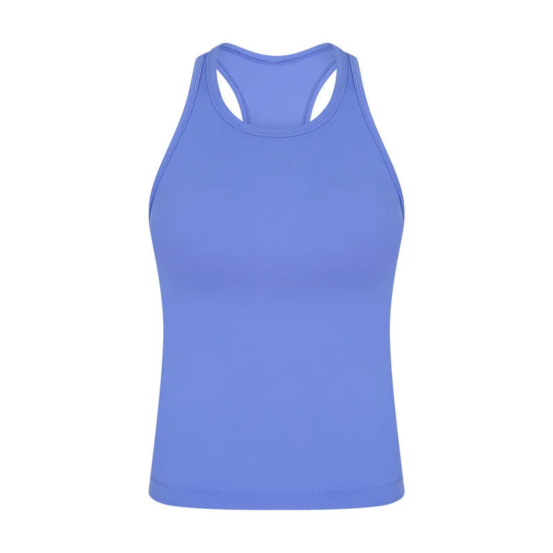Solid Color Round Neck Fitness Tight Yoga Vest Gym Women Sports Tank Top Workout Soft Comprehensive Training Jog Antibacterial
