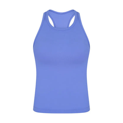 Solid Color Round Neck Fitness Tight Yoga Vest Gym Women Sports Tank Top Workout Soft Comprehensive Training Jog Antibacterial