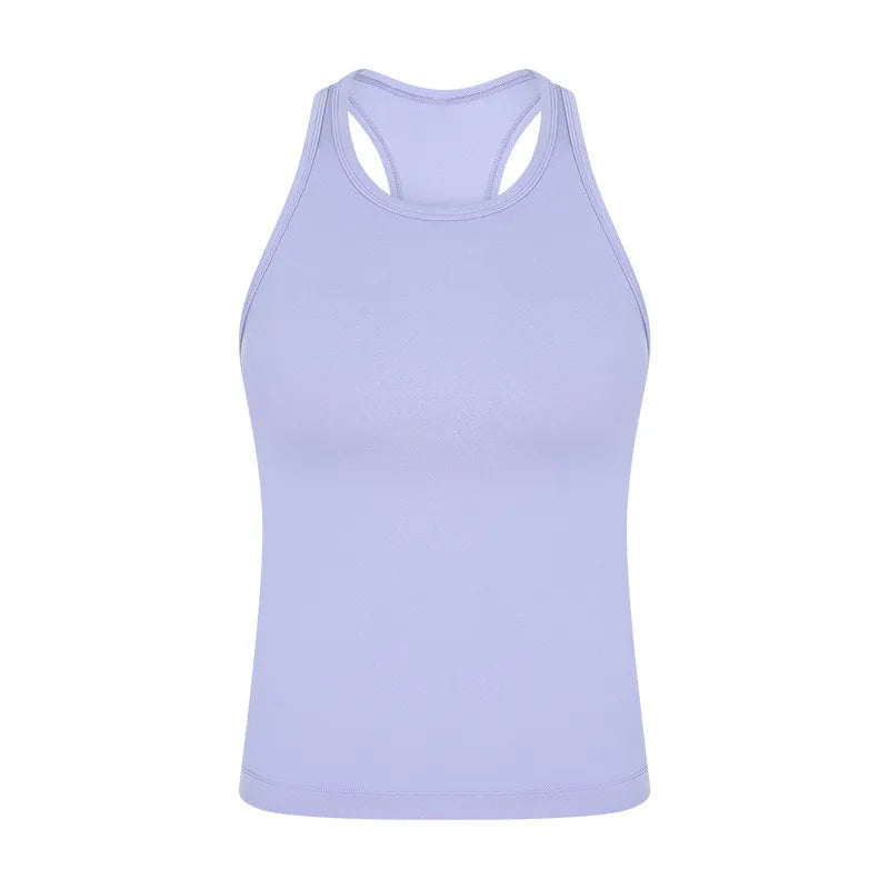 Solid Color Round Neck Fitness Tight Yoga Vest Gym Women Sports Tank Top Workout Soft Comprehensive Training Jog Antibacterial