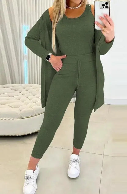 Long Sleeved Women's Pans Set  Autumn New 2024 Fashion Casual Elegant Solid Round Neck Tank Top & Drawstring Trousers Suit