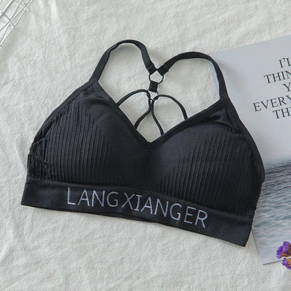 Fashion Women Girls Letter Stretch Sport Bra Yoga Padded Shirt Shockproof Sports Push Up Bras Athletic Fitness Run Vest Tops Gym