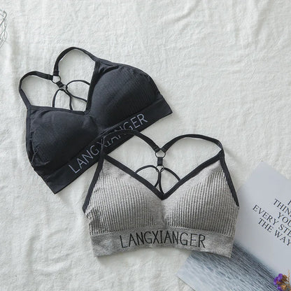 Fashion Women Girls Letter Stretch Sport Bra Yoga Padded Shirt Shockproof Sports Push Up Bras Athletic Fitness Run Vest Tops Gym