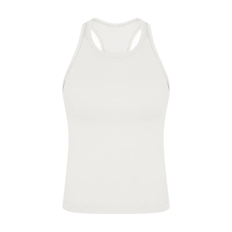 Solid Color Round Neck Fitness Tight Yoga Vest Gym Women Sports Tank Top Workout Soft Comprehensive Training Jog Antibacterial