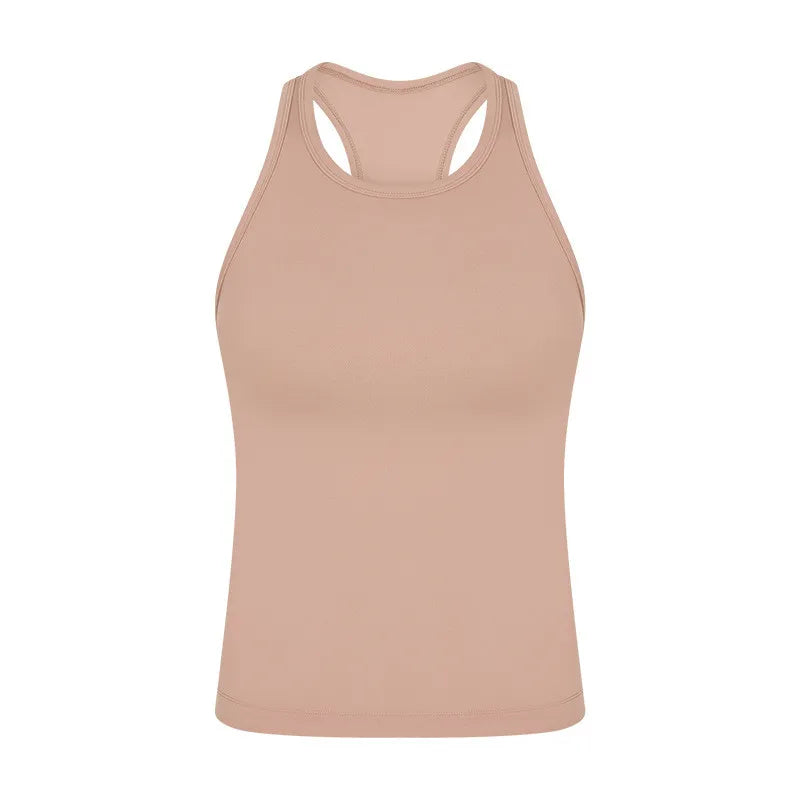 Solid Color Round Neck Fitness Tight Yoga Vest Gym Women Sports Tank Top Workout Soft Comprehensive Training Jog Antibacterial