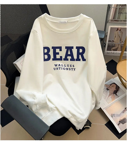 175Kg Plus Size Women's Bust 170 Spring Autumn Loose Sweatshirt Printed Letter Top Black White 6XL 7XL 8XL 9XL 10XL 11XL