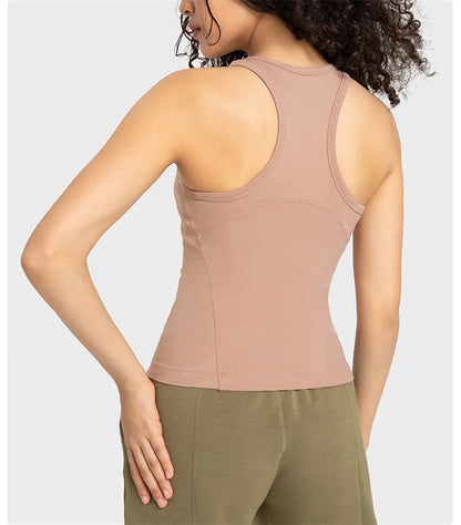 Solid Color Round Neck Fitness Tight Yoga Vest Gym Women Sports Tank Top Workout Soft Comprehensive Training Jog Antibacterial