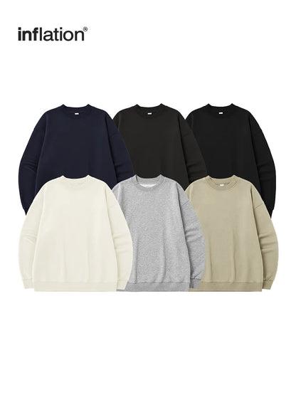 INFLATION Classic Cozy Crewnecks Unisex Plain Minimalist Fleece Sweatshirts
