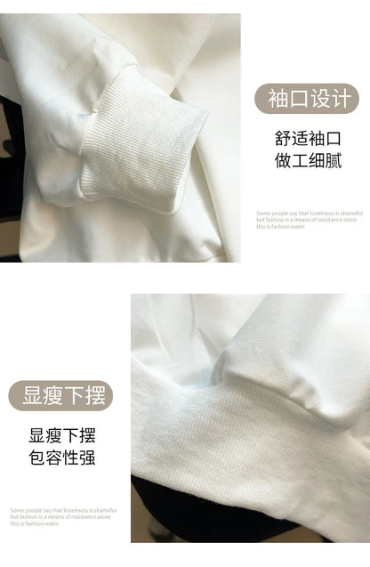 175Kg Plus Size Women's Bust 170 Spring Autumn Loose Sweatshirt Printed Letter Top Black White 6XL 7XL 8XL 9XL 10XL 11XL