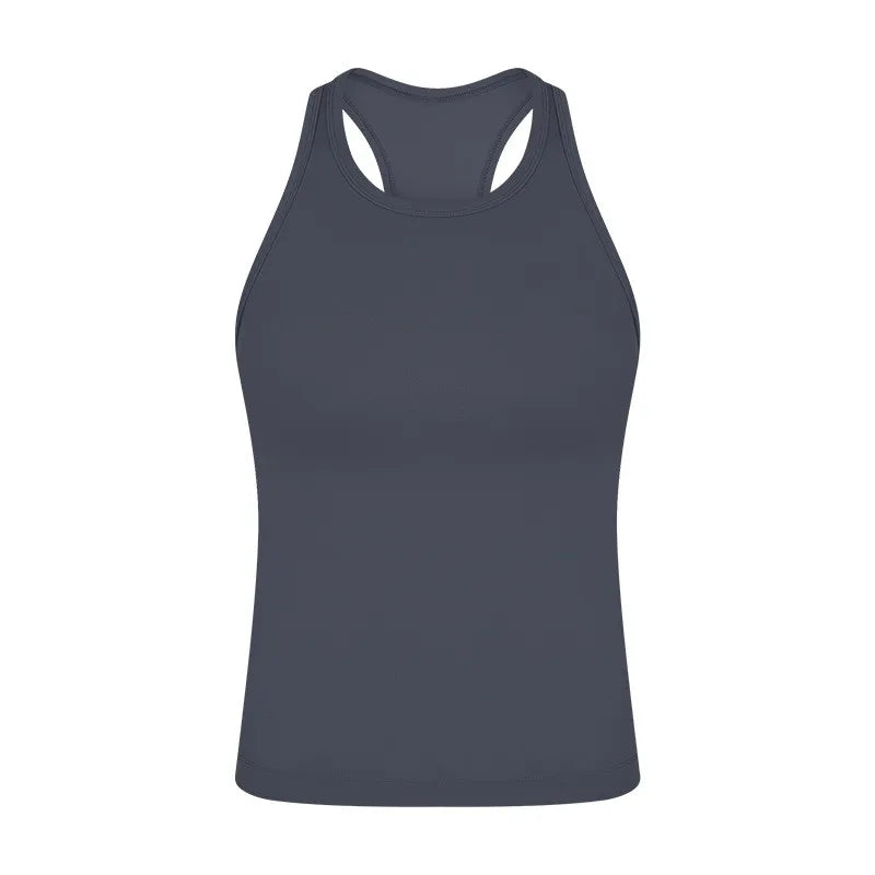 Solid Color Round Neck Fitness Tight Yoga Vest Gym Women Sports Tank Top Workout Soft Comprehensive Training Jog Antibacterial