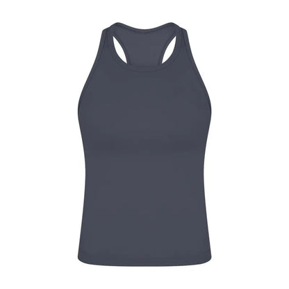 Solid Color Round Neck Fitness Tight Yoga Vest Gym Women Sports Tank Top Workout Soft Comprehensive Training Jog Antibacterial