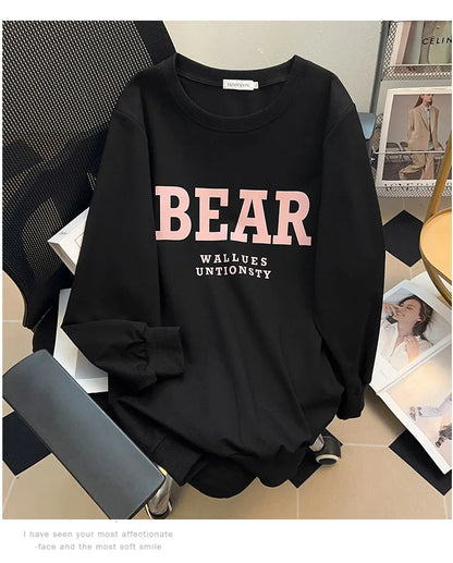 175Kg Plus Size Women's Bust 170 Spring Autumn Loose Sweatshirt Printed Letter Top Black White 6XL 7XL 8XL 9XL 10XL 11XL