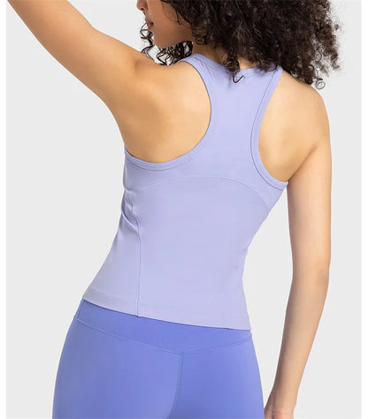 Solid Color Round Neck Fitness Tight Yoga Vest Gym Women Sports Tank Top Workout Soft Comprehensive Training Jog Antibacterial