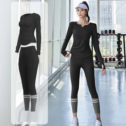 PINGNIAO Women's V-neck Yoga Top Seamless Quick-Drying Elastic High-Waist Hip-Lifting Fitness Pants Running Sports Cycling Suit