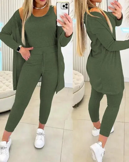 Women Pans Set Autumn New 2023 Fashion Casual Elegant Solid Round Neck Long Sleeved Tank Top & Drawstring Trousers Y2k Suit